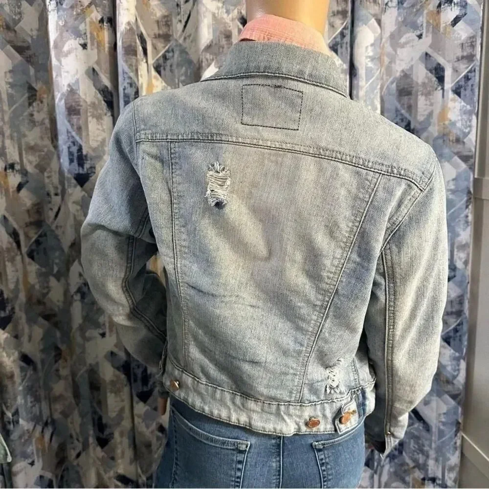 YMI jeans denim jean jacket. Distressed cropped and bleached denim. Meduim (m) - Picture 4 of 8